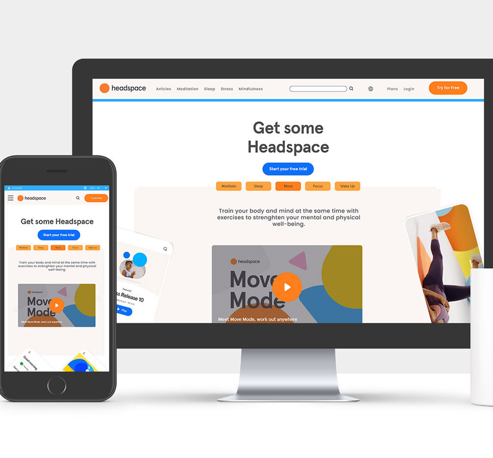 Desktop mockup of the Headspace website designed by Design in Art